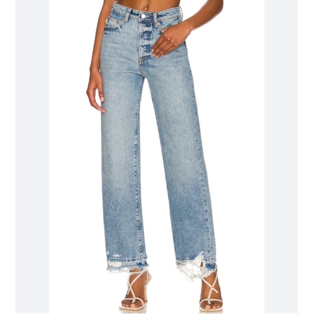Lovers + Friends High Rise Straight Leg Raw Fray Hem Jeans